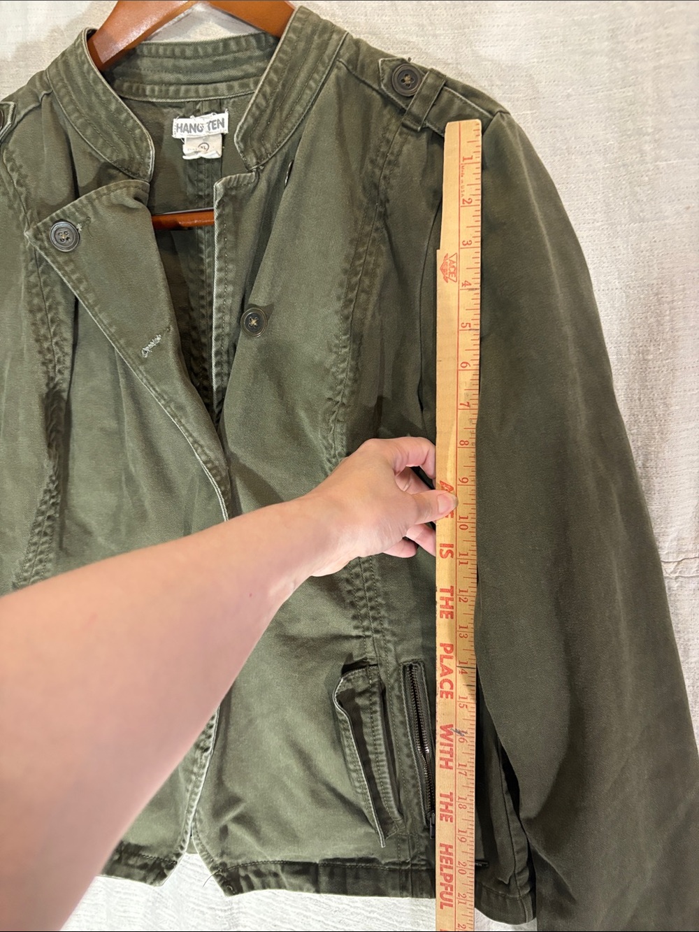 Vintage Hang Ten Y2K Military Style Cotton Moto Utility Jacket Olive Green XL - Picture 3 of 6